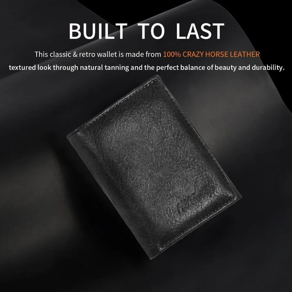Men's Black Wallet Card Classic Leather Design Durable Multiple Front Pocket